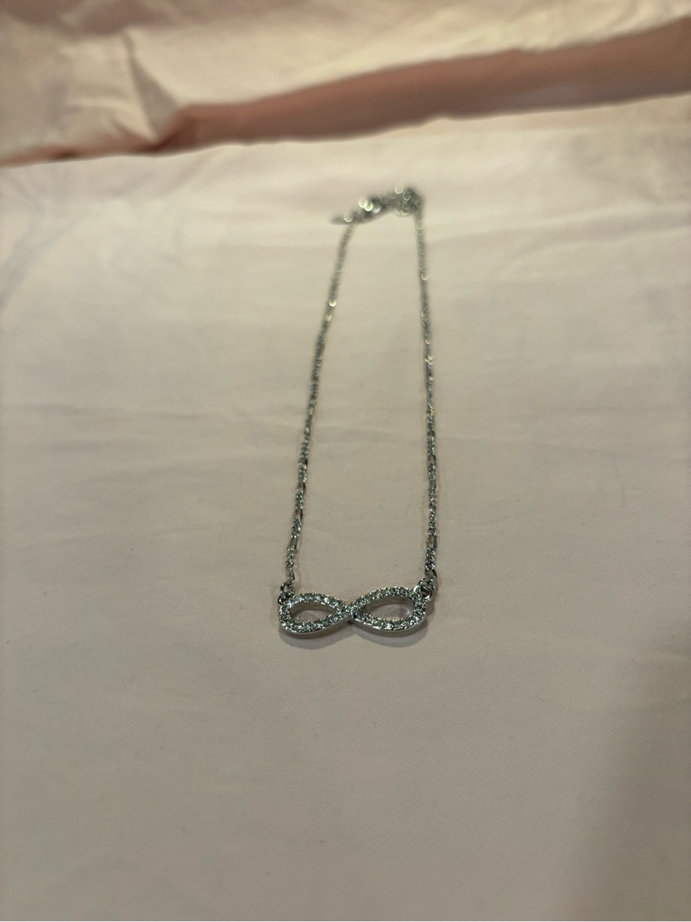 Silver Infinity Pendant Necklace with Crystals